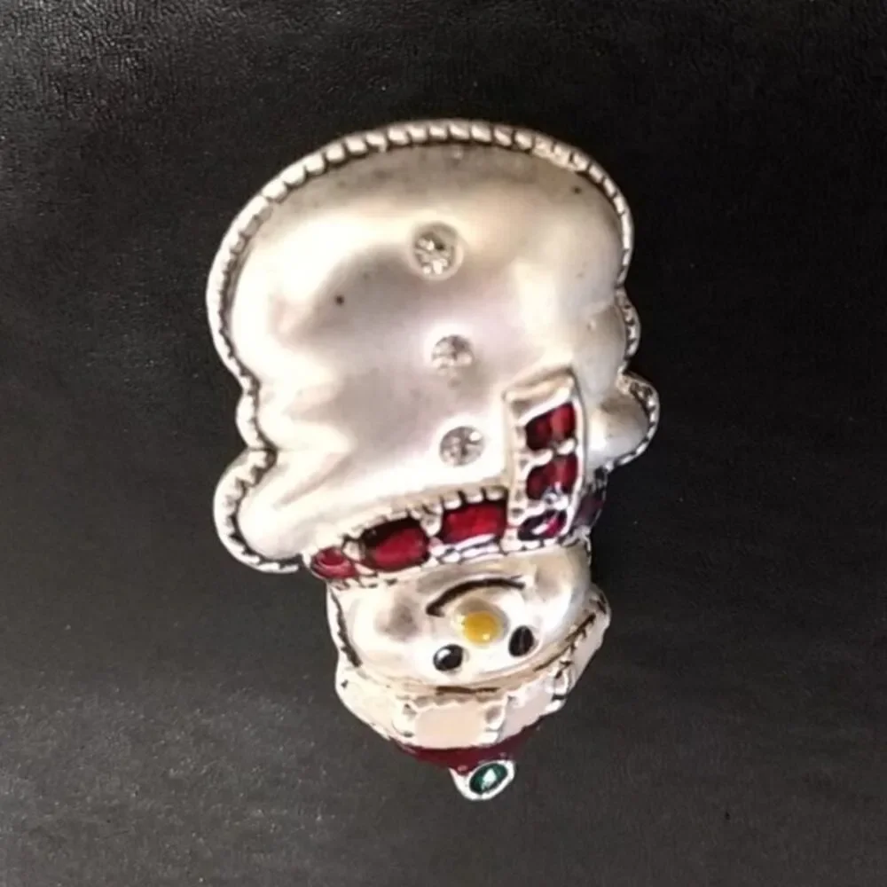 Silver tone vintage snowman brooch